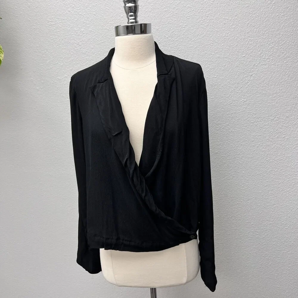 Anthropologie Ett Twa Black Summer Blazer Wrap Top Women's Size 10 Viscose‎ - Picture 8 of 8